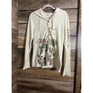 Natural Reflections Womens Floral Graphic Zip Up Hoodie Cream Botanical Medium